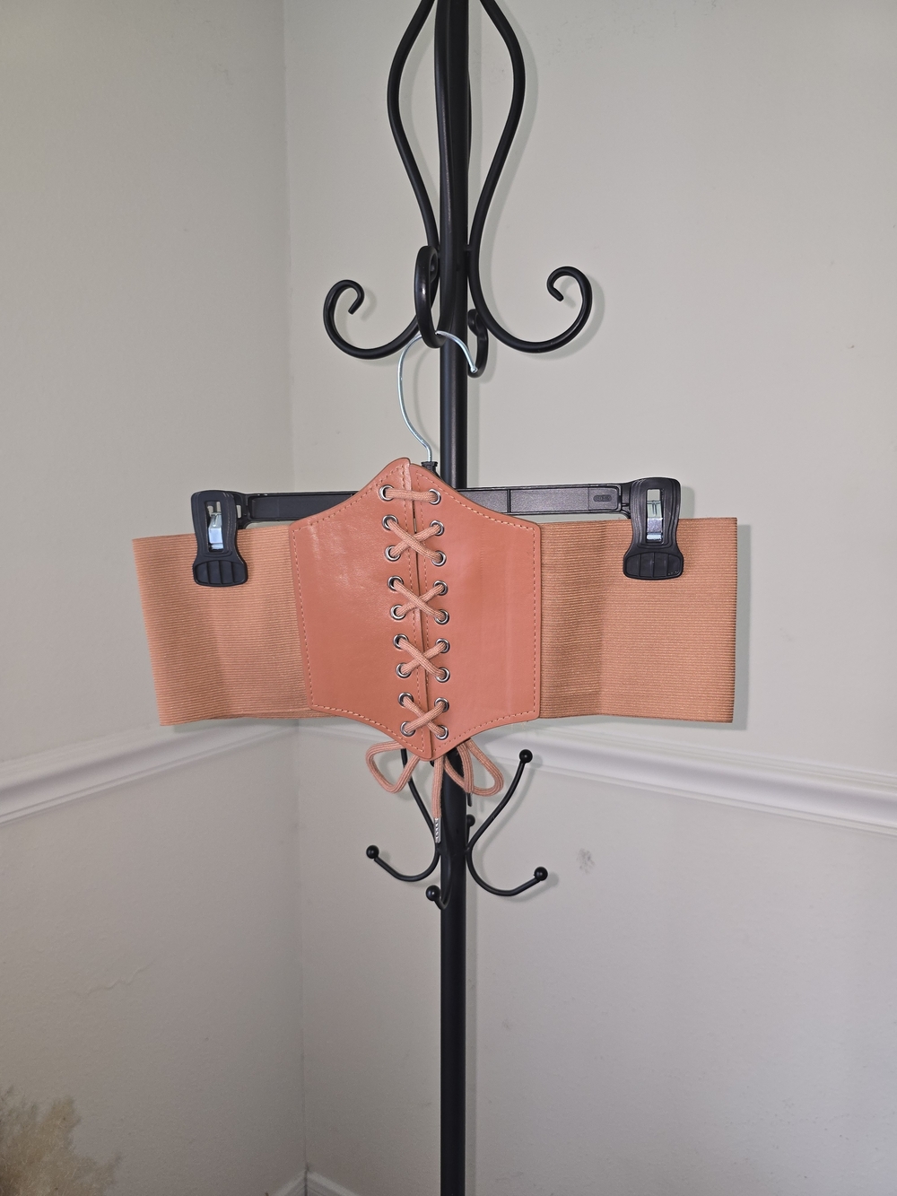 Corset Lace-Up Wide Elastic Waist Belt in Peachy Coral
